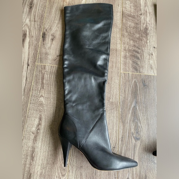 Aldo Shoes - Aldo black faux leather 3.75” heel tall pointed toe zippered boots